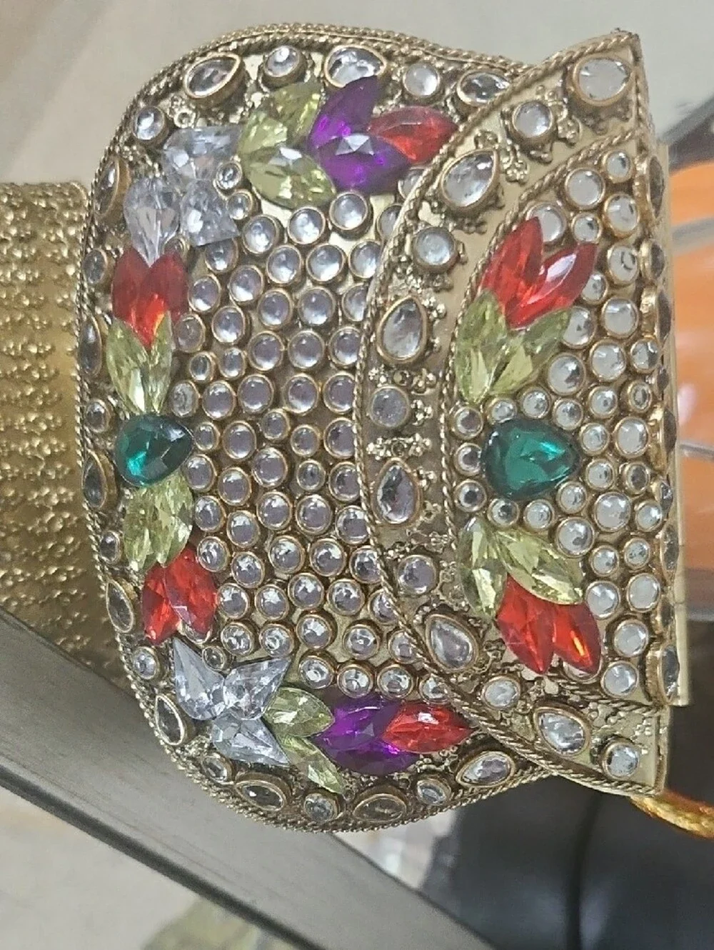 Embellished Gold Crystal Kundon Evening Handmade Clutch - Multicolor Accents